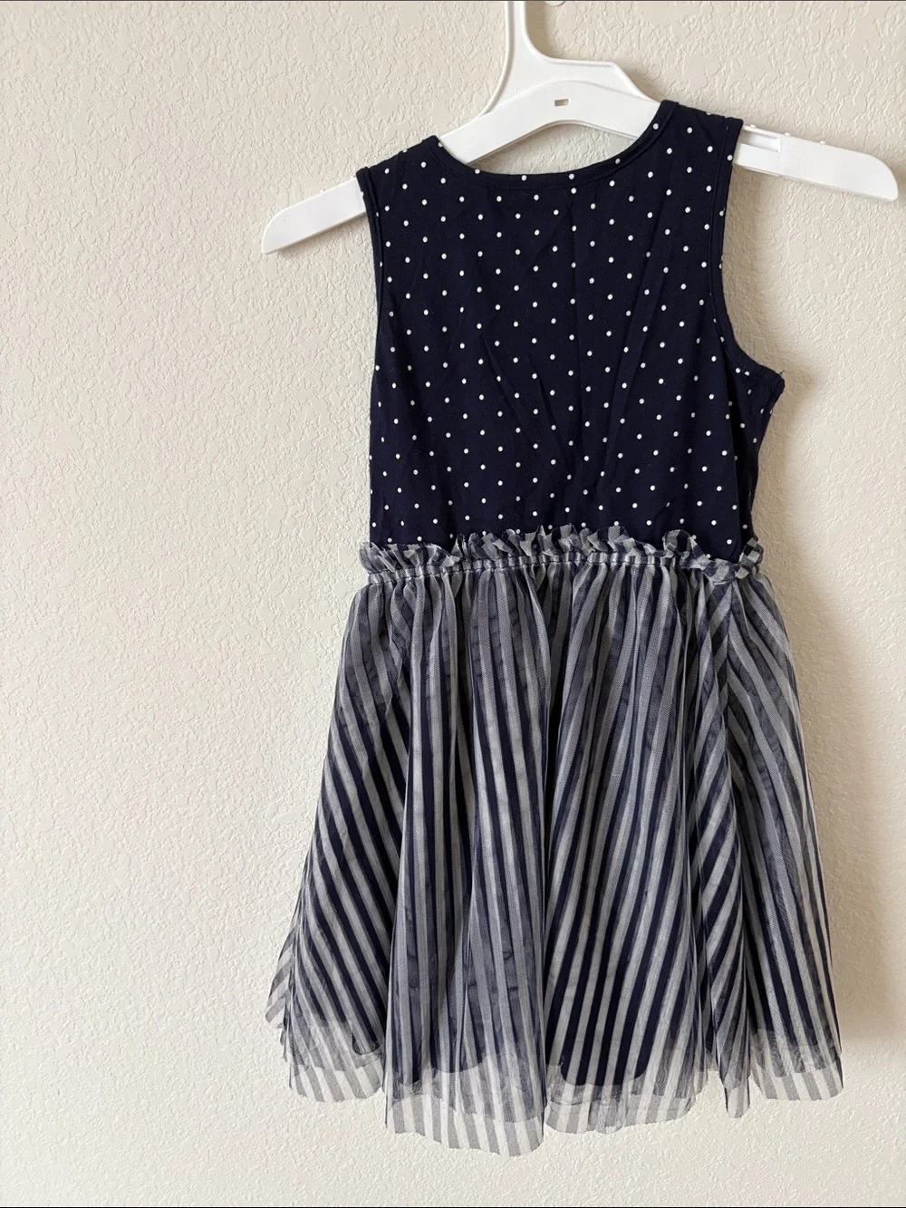 The Children's Place Navy Polka Dot & Striped Tulle Dress with Pink Heart Accent